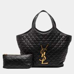 مملوكة مسبقًا حقيبة تسوق سان لوران باريس إيكار ماكسي مبطن جلد حمل أسود