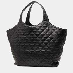 مملوكة مسبقًا حقيبة تسوق سان لوران باريس إيكار ماكسي مبطن جلد حمل أسود