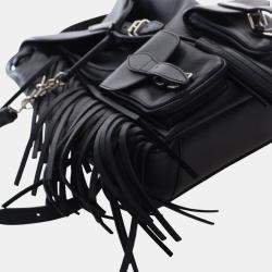 Pre Owned Saint Laurent Paris Black Small Calfskin Fringe Festival Backpack