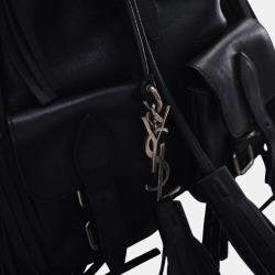Pre Owned Saint Laurent Paris Black Small Calfskin Fringe Festival Backpack