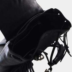 Pre Owned Saint Laurent Paris Black Small Calfskin Fringe Festival Backpack