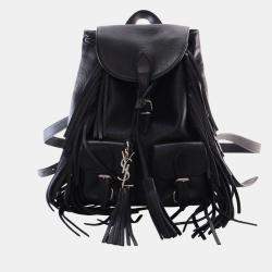 Pre Owned Saint Laurent Paris Black Small Calfskin Fringe Festival Backpack