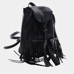 Pre Owned Saint Laurent Paris Black Small Calfskin Fringe Festival Backpack
