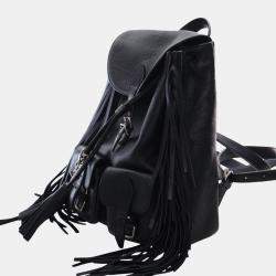Pre Owned Saint Laurent Paris Black Small Calfskin Fringe Festival Backpack