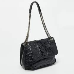 مملوكة مسبقًا حقيبة كتف سان لوران نايكي وسط جلد ماتيلاليه مجعد أسود