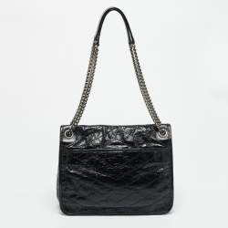 مملوكة مسبقًا حقيبة كتف سان لوران نايكي وسط جلد ماتيلاليه مجعد أسود