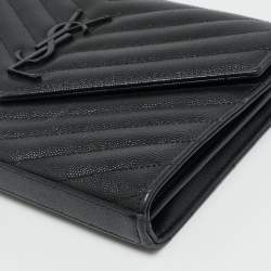 Pre Owned Saint Laurent Envelope Black Matelassé Leather Wallet On Chain