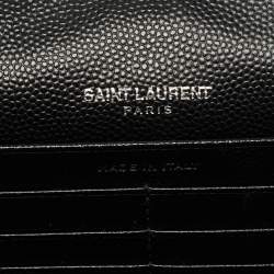 Pre Owned Saint Laurent Envelope Black Matelassé Leather Wallet On Chain