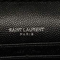 مملوكة مسبقًا Saint Laurent Monogram Envelope Black Matelassé Leather Wallet on Chain