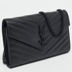 مملوكة مسبقًا Saint Laurent Monogram Envelope Black Matelassé Leather Wallet on Chain