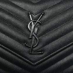 مملوكة مسبقًا Saint Laurent Monogram Envelope Black Matelassé Leather Wallet on Chain