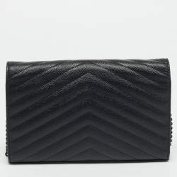 مملوكة مسبقًا Saint Laurent Monogram Envelope Black Matelassé Leather Wallet on Chain