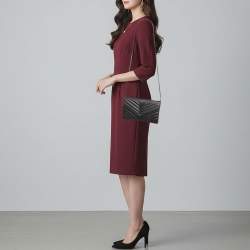 مملوكة مسبقًا Saint Laurent Monogram Envelope Black Matelassé Leather Wallet on Chain