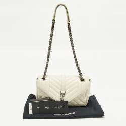 Pre Owned Saint Laurent College Medium White Matelassé Leather Bag
