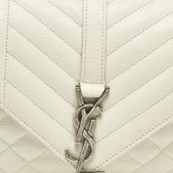Pre Owned Saint Laurent College Medium White Matelassé Leather Bag