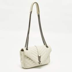 Pre Owned Saint Laurent College Medium White Matelassé Leather Bag