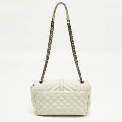 Pre Owned Saint Laurent College Medium White Matelassé Leather Bag
