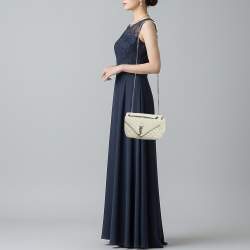 Pre Owned Saint Laurent College Medium White Matelassé Leather Bag