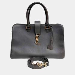 Pre Owned Saint Laurent Paris Grey Leather Monogram Cabas Bag Medium