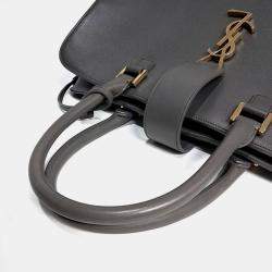 Pre Owned Saint Laurent Paris Grey Leather Monogram Cabas Bag Medium