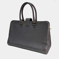 Pre Owned Saint Laurent Paris Grey Leather Monogram Cabas Bag Medium