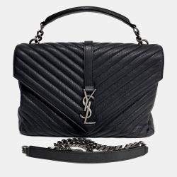 Pre Owned Saint Laurent Paris Black Leather Classic College Monogram Chain Bag