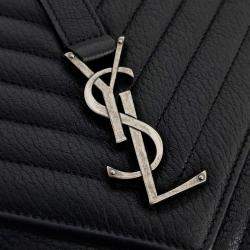 Pre Owned Saint Laurent Paris Black Leather Classic College Monogram Chain Bag