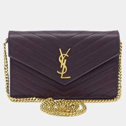 Pre Owned Saint Laurent Paris Burgundy Leather Monogram Chain Crossbody Bag
