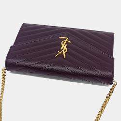Pre Owned Saint Laurent Paris Burgundy Leather Monogram Chain Crossbody Bag