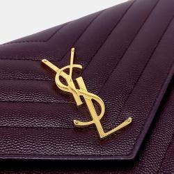 Pre Owned Saint Laurent Paris Burgundy Leather Monogram Chain Crossbody Bag