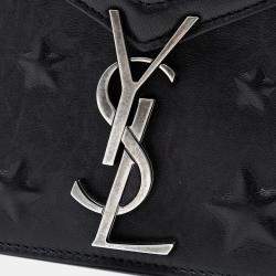 Pre Owned Saint Laurent Paris Black Star Embossed Calfskin Monogram Cassandra Clasp Bag