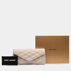 Pre Owned Saint Laurent Paris Brown Large Quilted Lambskin Sade Clutch