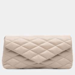 Pre Owned Saint Laurent Paris Brown Large Quilted Lambskin Sade Clutch