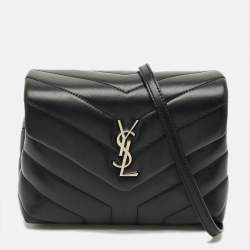 Pre Owned Saint Laurent Toy Loulou Black Matelassé Leather Crossbody Bag