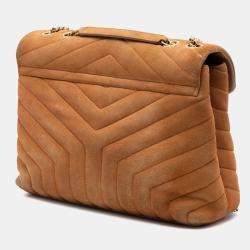 Pre Owned Saint Laurent Paris Brown Medium Matelasse Suede Monogram LouLou Chain Bag