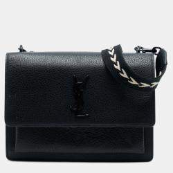 مملوكة مسبقًا Saint Laurent Paris Black Medium Grained Calfskin Guitar Strap Monogram Sunset Crossbody