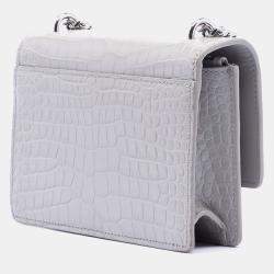 Pre Owned Saint Laurent Paris Mini Croc Embossed Leather Monogram Sunset Wallet on Chain