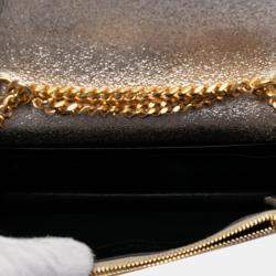 Pre Owned Saint Laurent Paris Silver Metallic Calfskin Monogram Kate Tassel Wallet on Chain