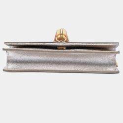 Pre Owned Saint Laurent Paris Silver Metallic Calfskin Monogram Kate Tassel Wallet on Chain