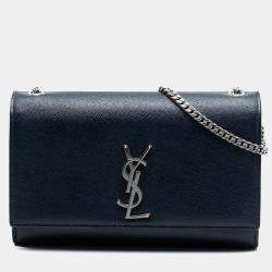 Pre Owned Saint Laurent Paris Blue Medium Grain De Poudre Monogram Kate Crossbody