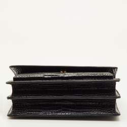 Pre Owned Saint Laurent Sunset Medium Black Croc Embossed Leather Flap Crossbody Bag