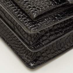Pre Owned Saint Laurent Sunset Medium Black Croc Embossed Leather Flap Crossbody Bag