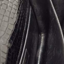 Pre Owned Saint Laurent Sunset Medium Black Croc Embossed Leather Flap Crossbody Bag