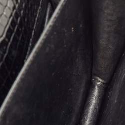 Pre Owned Saint Laurent Sunset Medium Black Croc Embossed Leather Flap Crossbody Bag