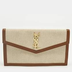 مملوكة مسبقًا Saint Laurent Uptown Beige/Brown Canvas and Leather Pouch