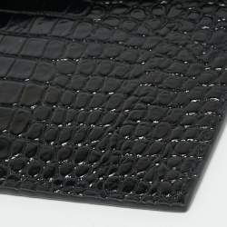 Pre Owned Saint Laurent Uptown Black Croc Embossed Leather Envelope Clutch