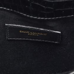 Pre Owned Saint Laurent Uptown Black Croc Embossed Leather Envelope Clutch