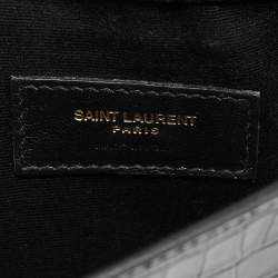 Pre Owned Saint Laurent Uptown Black Croc Embossed Leather Envelope Clutch