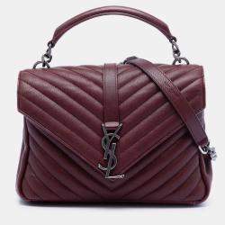 مملوكة مسبقًا Saint Laurent Paris Red Medium Chevron Sheepskin Monogram College Satchel