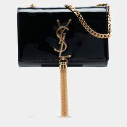 مملوكة مسبقًا Saint Laurent Paris Black Small Patent Monogram Kate Tassel Crossbody